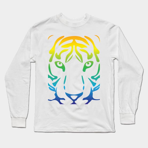 Rainbow tiger head close up Long Sleeve T-Shirt by grafart